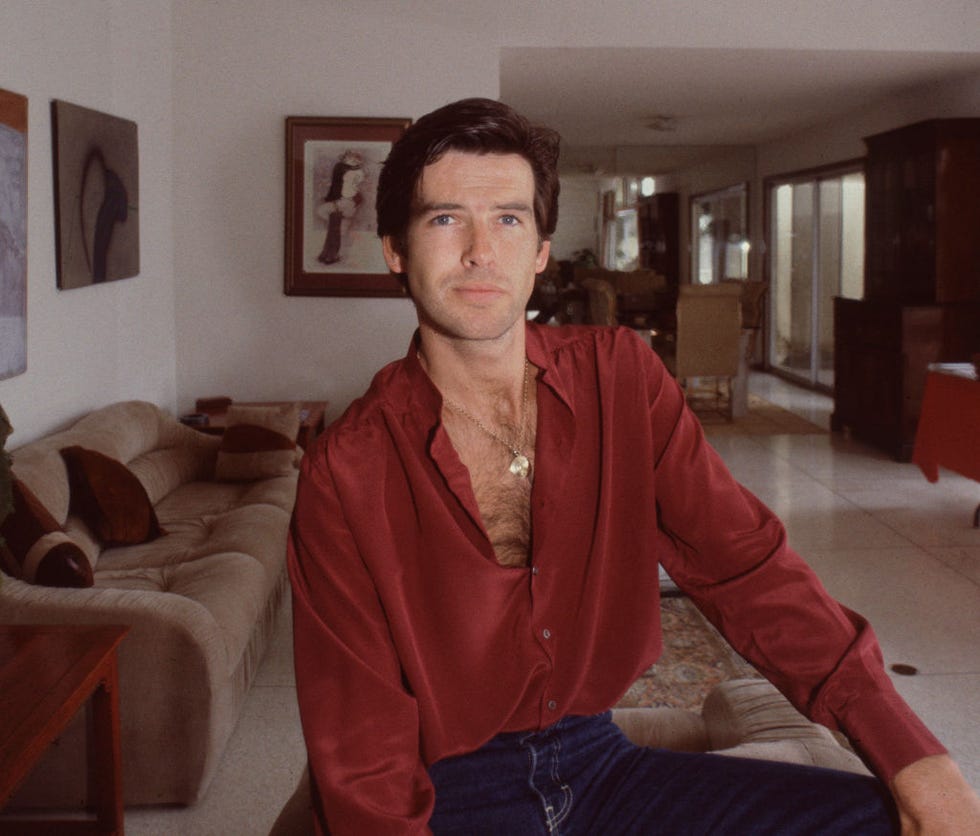 los angeles, california june 29 : actor pierce brosnan at home, june 29, 1983 in los angeles, california. (photo by bob riha, jr./getty images)