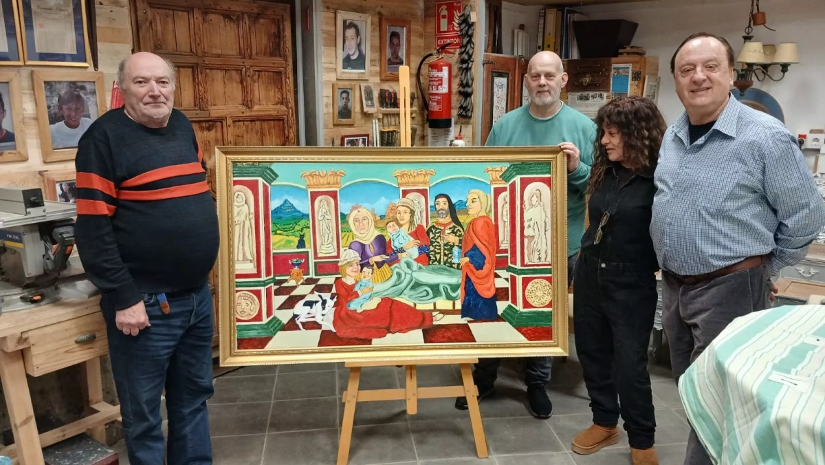 Marcelino Sesé entrega a Cuna de San Lorenzo un cuadro sobre el nacimiento de San Lorenzo y San Orencio