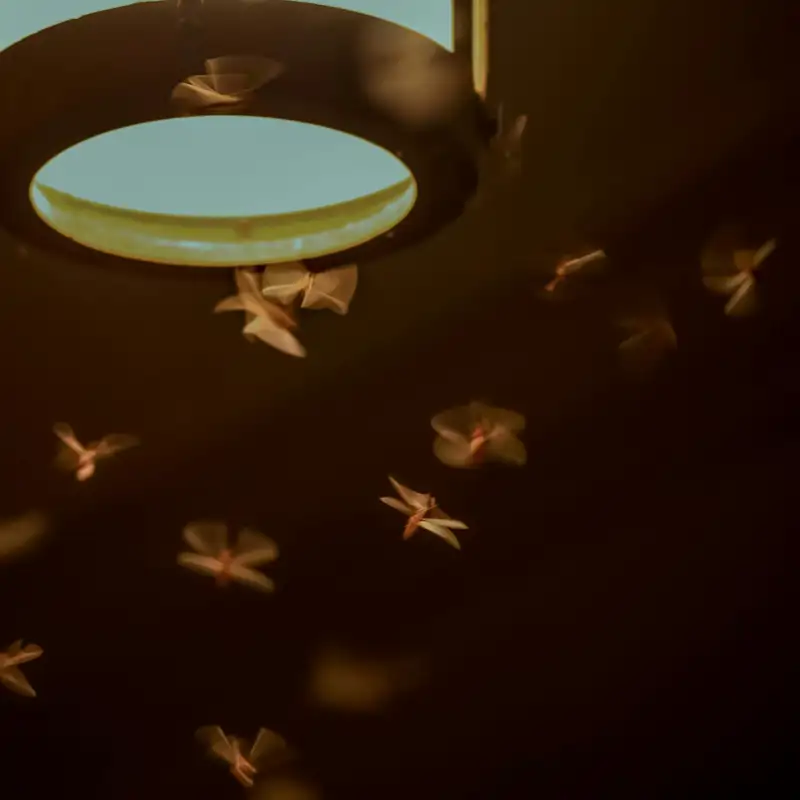 Polillas revoloteando alrededor de una fuente de luz