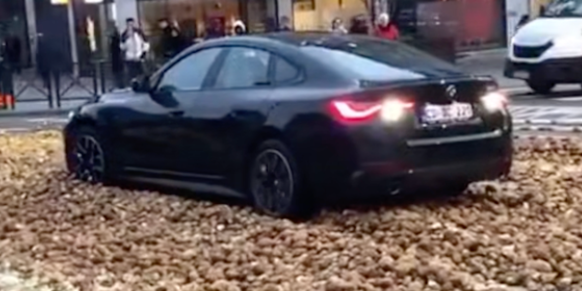 BMW 4-Series Gran Coupe Winds Up Stuck in Potatoes in City Street