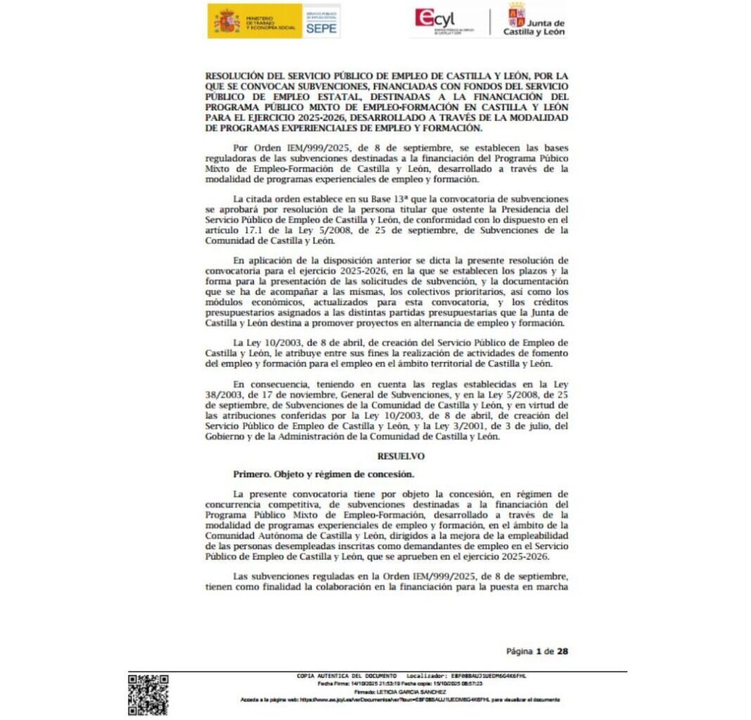 ÍSCAR VUELVE A OBTENER UNA SUBVENCIÓN PARA DESARROLLAR UN PROGRAMA MIXTO DE EMPLEO Y FORMACIÓN EN EL AÑO 2026