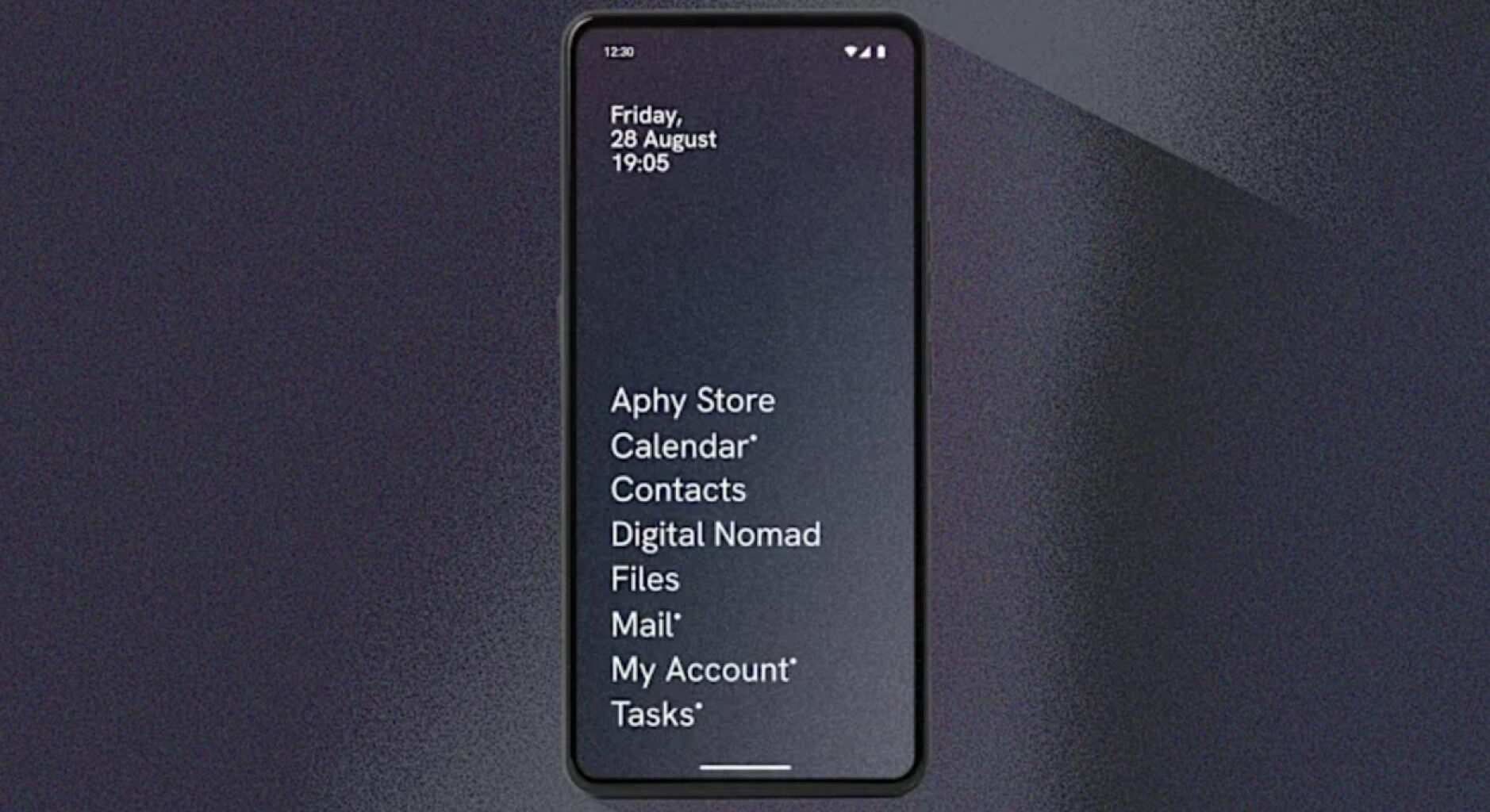 Pantalla del teléfono con los títulos de cada una de las aplicaciones solamente en texto