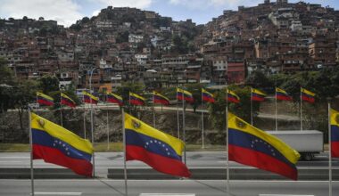 CARACAS, VENEZUELA - JANUARY 7: A view of Venezuelan flags near the Petare neighborhood after the capture of Nicolas Maduro by U.S. forces, on January 7, 2026 in Caracas, Venezuela. U.S. President Donald Trump announced on January 3 that his country's military had launched a