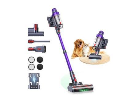 50KPA/600W/65Min(ECO) VAC02 Mejorada Aspiradora sin Cable, Aspiradora Vertical con Cepillo para Colchón, Modo Automático, Cepillo Anti-Enredo, Luz Verde, Fragancia, Carga Mural para Suelos y Alfombras
