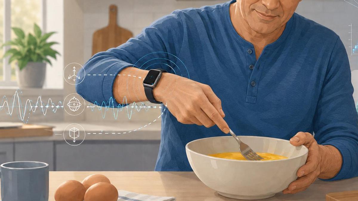 Simulación de una persona batiendo un huevo