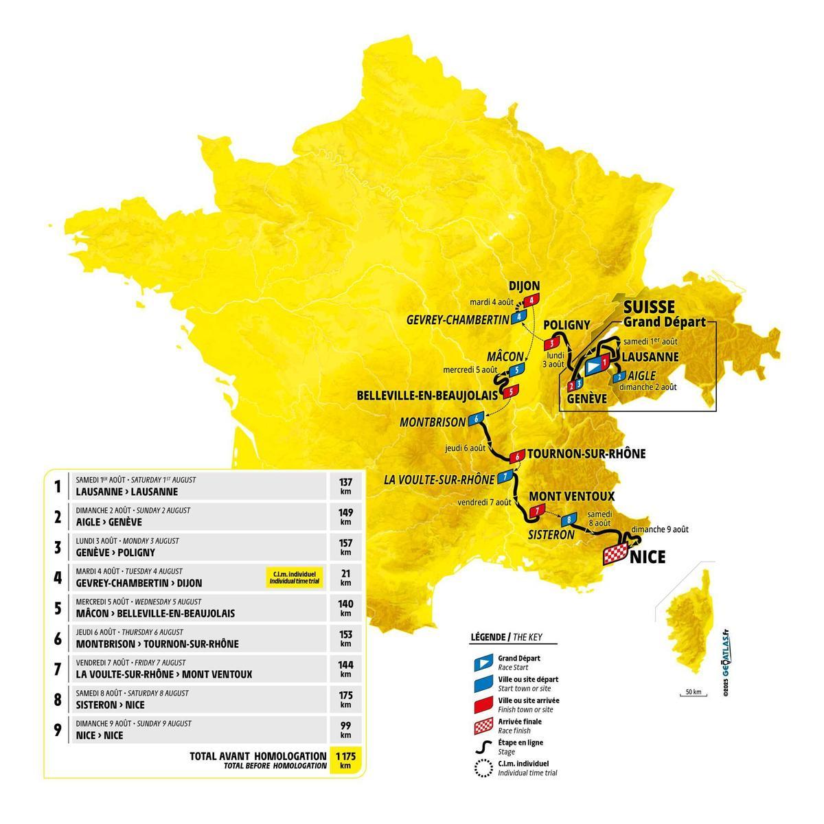 El mapa del Tour femenino.