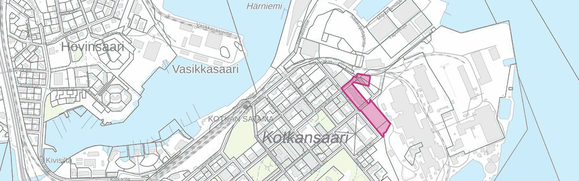 Ruukinkadun ympäristön kaava-alueen sijainti esitettynä rajauksella kartalla.