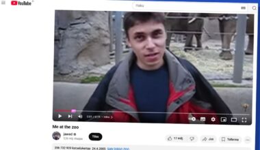 Videopalvelu Youtube täyttää 20 vuotta – palvelun ensimmäinen video oli jawed-käyttäjän julkaisema Me at the zoo -video
