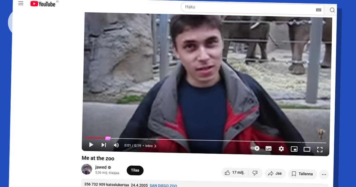 Videopalvelu Youtube täyttää 20 vuotta – palvelun ensimmäinen video oli jawed-käyttäjän julkaisema Me at the zoo -video