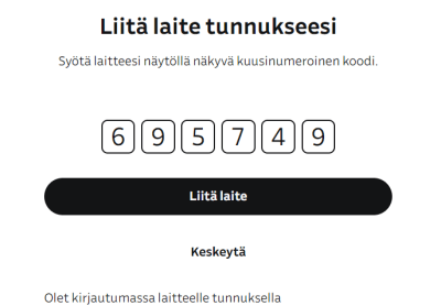 Liitä laite tunnukseesi -kirjautumissivu. Kuvassa kirjoitetaan QR-koodin luku Yle Tunnuksen sivulla.