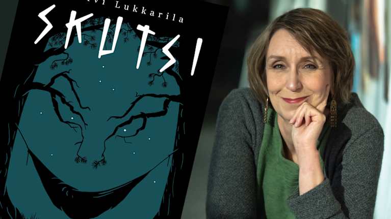 Päivi Lukkarila ja kirjan Skutsi kansi.
