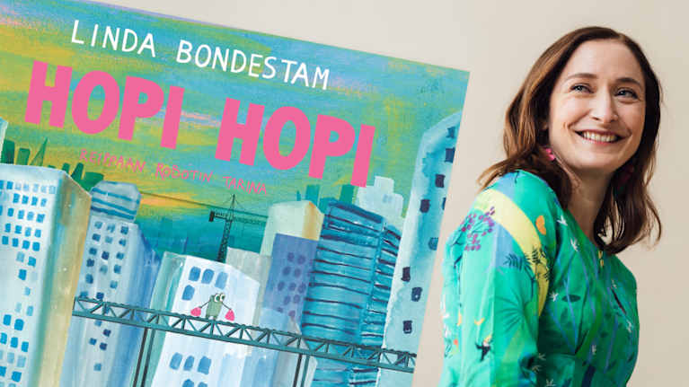 Linda Bondestam ja kirjan Hopi hopi kansi.