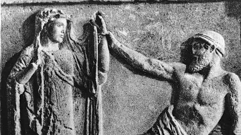 Zeus- ja Hera-jumalten kohtaaminen. Reliefi.
