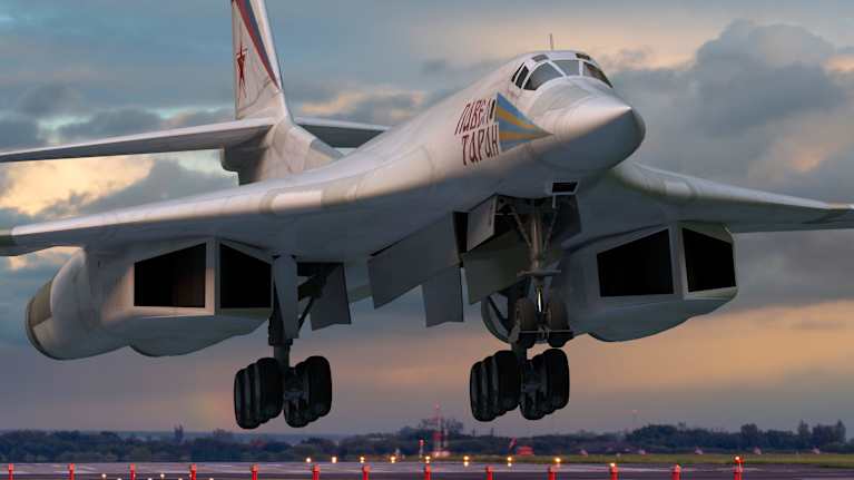 Venäläinen Tu-160 Blackjack strateginen ääntä nopeampi pommikone. 