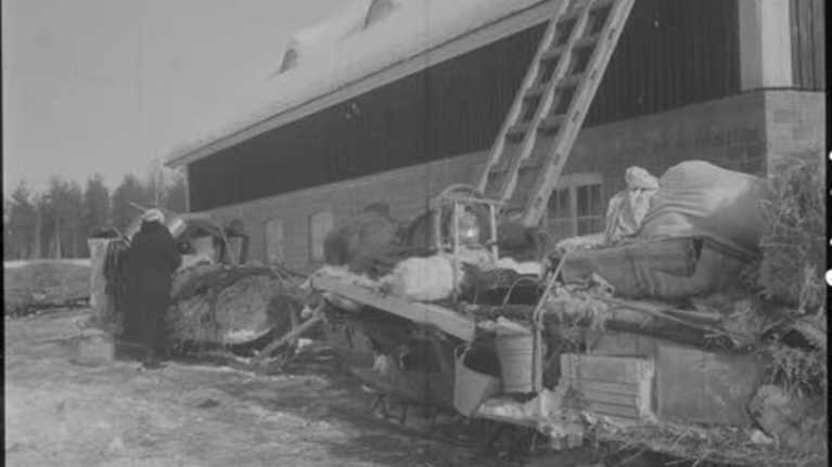 Evakuoitua tavaraa Simpeleen pappilan pihalla 20.3.1940. SA-kuva. 