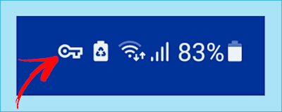 Kuvakaappaus puhelimesta: Näytön ylälaidassa on lukkokuvake, kun VPN on päällä. 