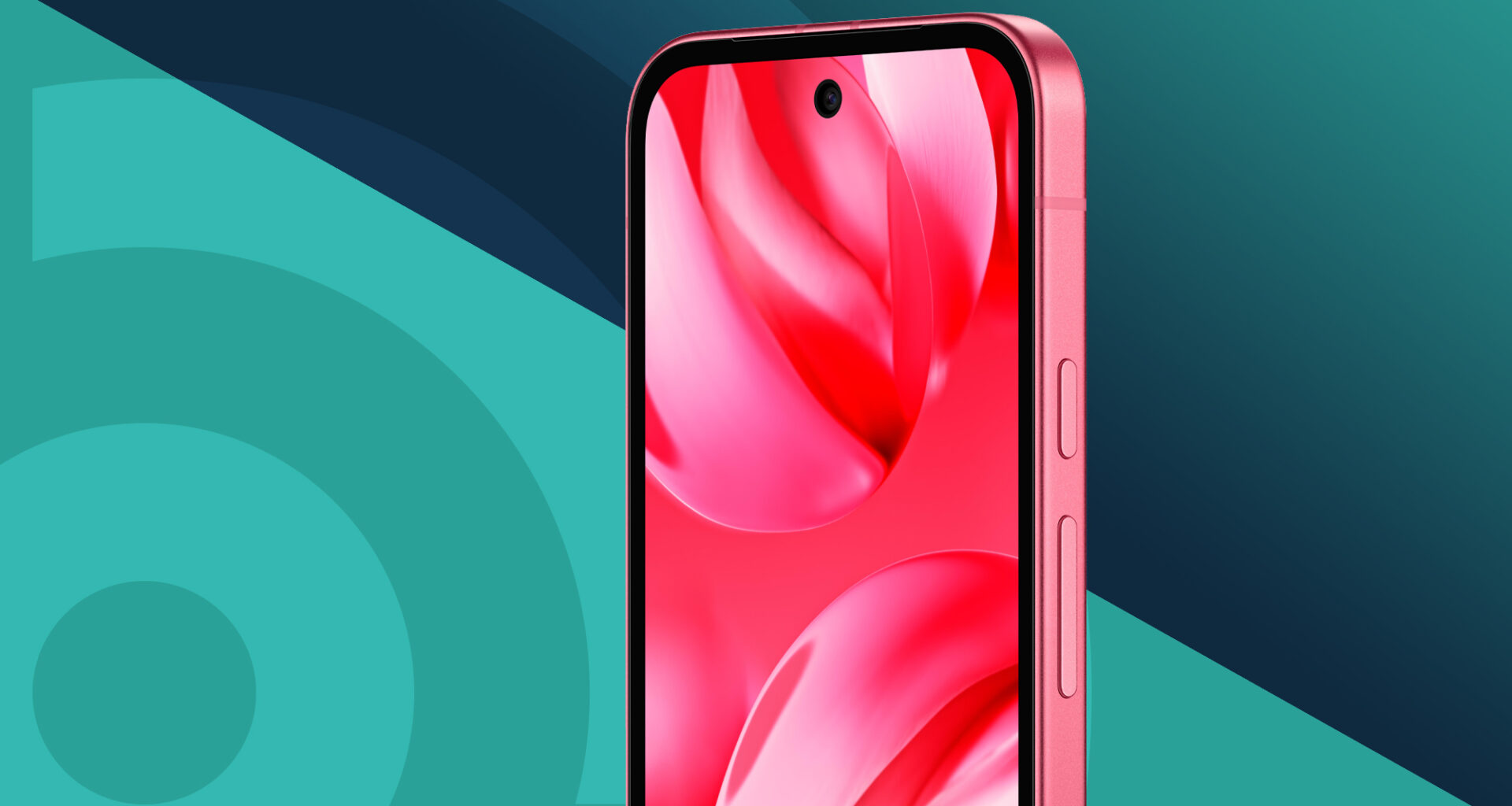 Google Pixel 9a in Peony pink on a turqoise TechRadar logo banner