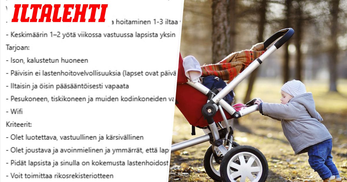 Ulkoministeri Elina Valtosen erityisavustaja etsi lastenhoitajaa ilman palkkaa