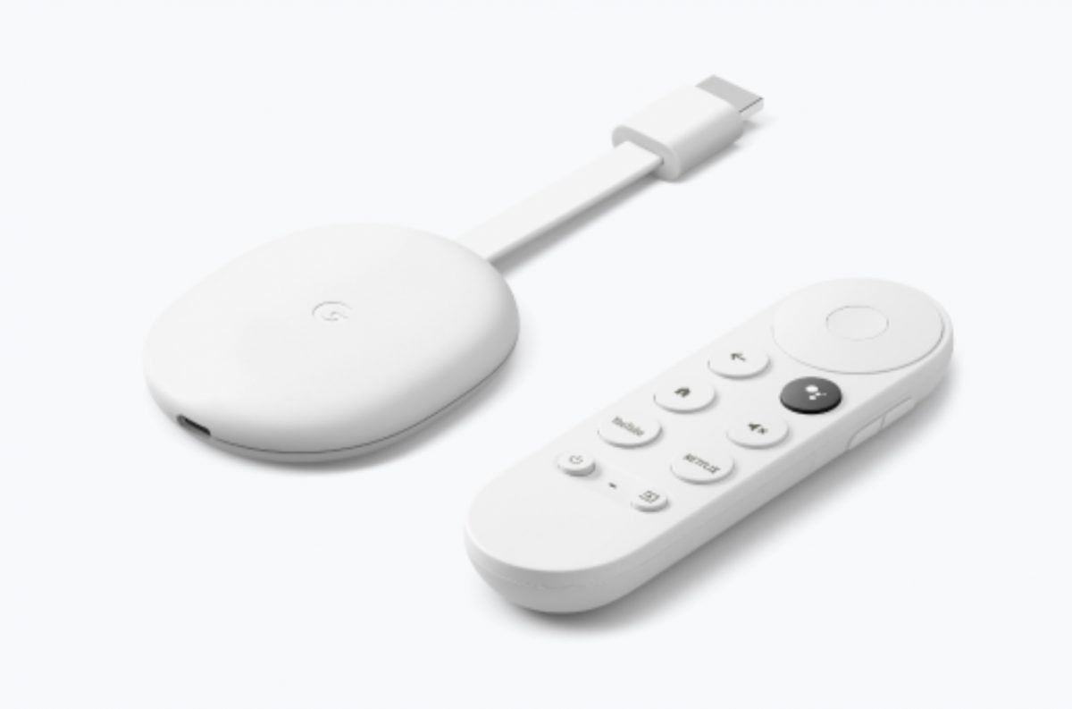 Kuvassa vuonna 2020 esitelty Chromecast with Google TV.