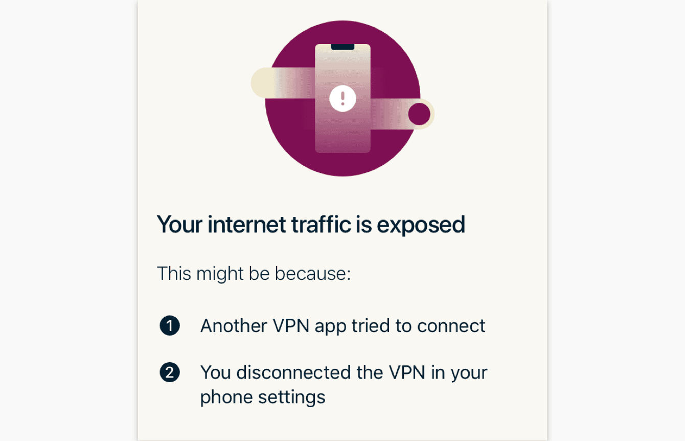 Näyttökuva viestistä “Internet-liikenteesi on paljastettu”.