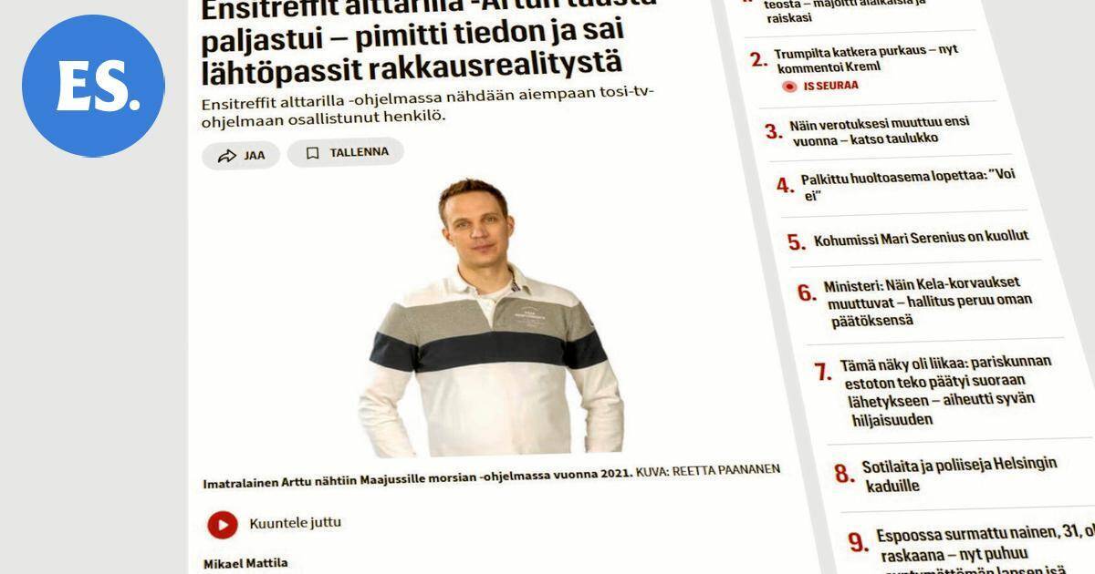 Imatralainen Arttu Hynnä nähdään Ensitreffit alttarilla -ohjelmassa – Edellinen visiitti tosi-tv -sarjassa päättyi salailuun | Paikalliset