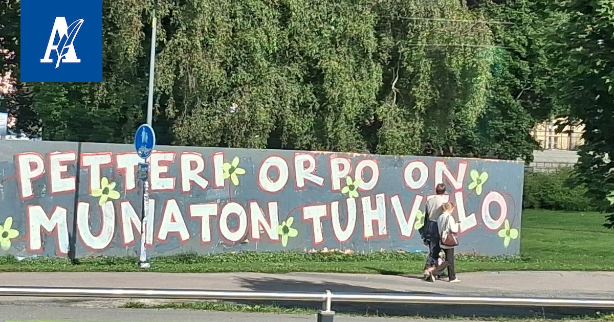 Petteri Orpoa herjaava suuri graffiti ilmestyi katukuvaan Tampereella – ei tietoa, kuka on sen takana