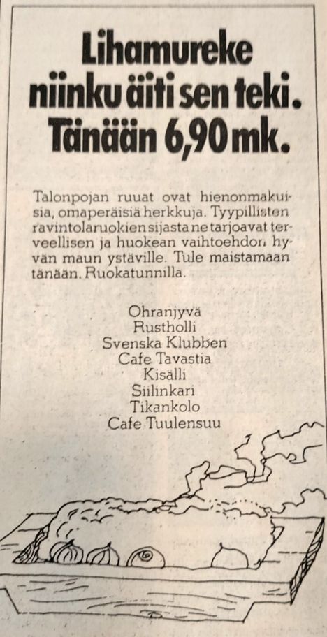 Mainos Aamulehdessä 15.9.1975.