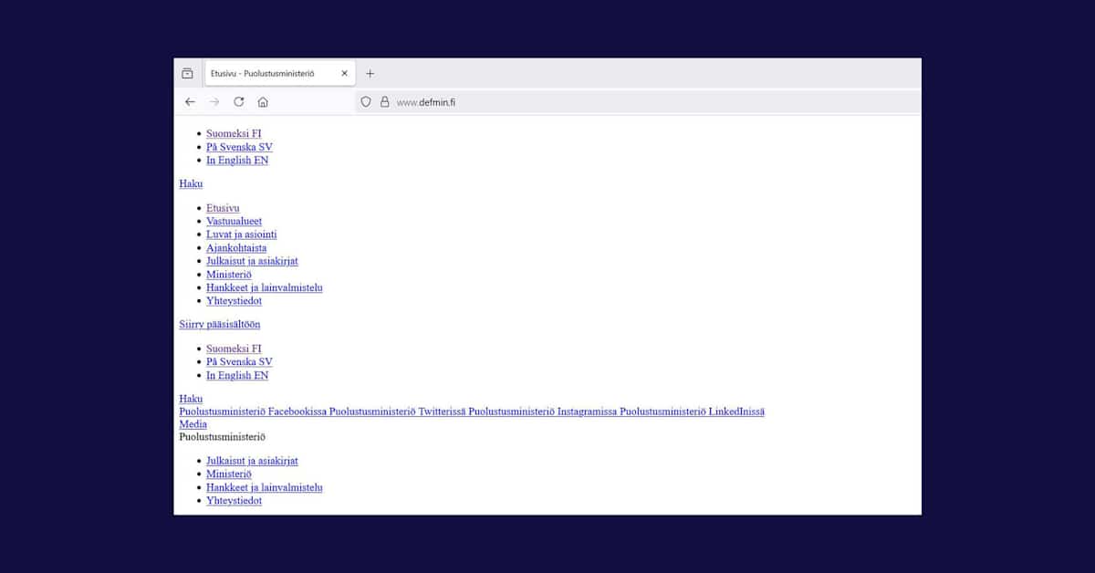 Puolustusministeriön sivuille tehtiin palvelunestohyökkäys tiistaina, sivuilla vielä ongelmia suojaustoimien vuoksi | Uutisia lyhyesti