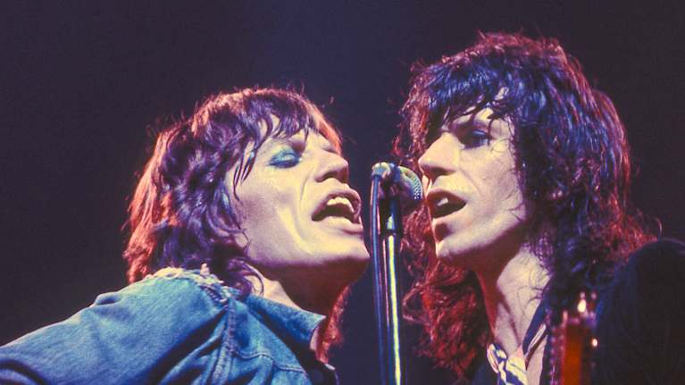 Mick Jagger och Keith Richards i Rolling Stones live 1973.