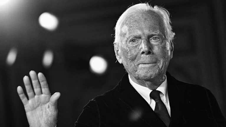 Muotisuunnittelija Giorgio Armani menehtyi 91-vuotiaana 4.9.2025. Kuvassa armani Pariisin Muotiviikoilla kesällä 2025.