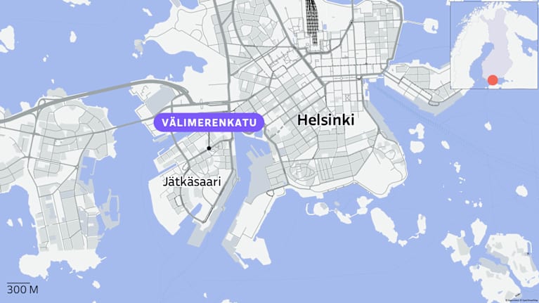 Kartta, jossa merkitty Helsinki ja Välimerenkatu.