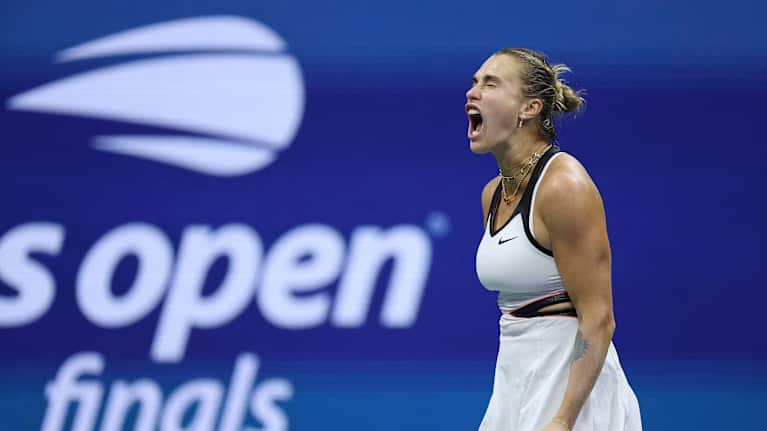 Aryna Sabalenkan reaktio US Openin mestaruuden ratkettua 7.9. 2025.