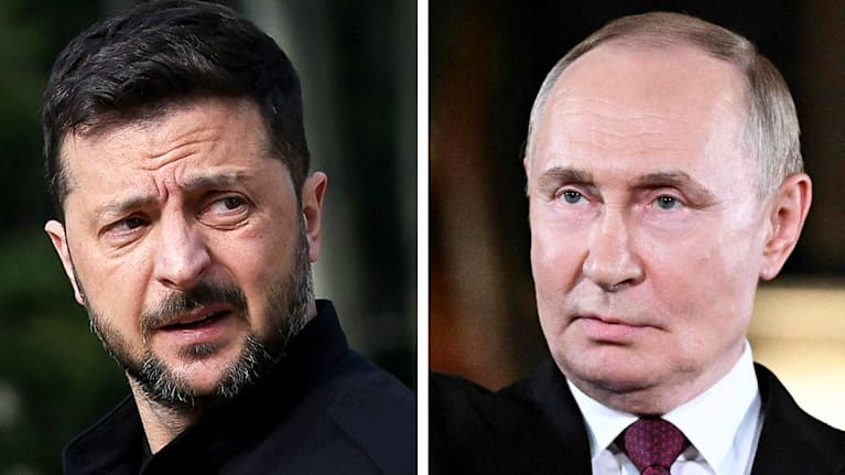 Kuvakombossa Volodymyr Zelenkyi ja Vladimir Putin.