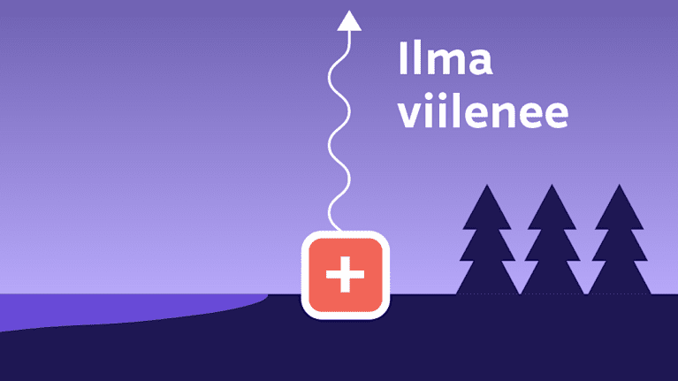 Infografiikka säteilysumun syntymisestä. Yöllä ilma viilenee.