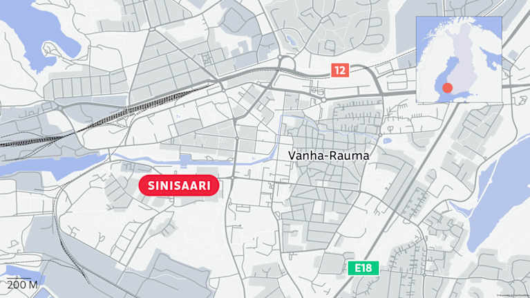 Karttagrafiikka Sinisaaren sijainnista.
