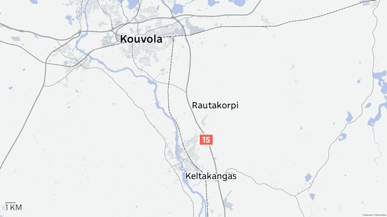 Rautakorpi ja Keltakangas merkittynä Kouvolan kartalle.