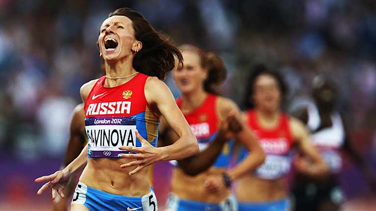 Marija Savinova juoksi olympiakultaa Lontoossa vuonna 2012. Myöhemmin hän menetti mitalinsa, kuten monet maannaisensa ja -miehensä.