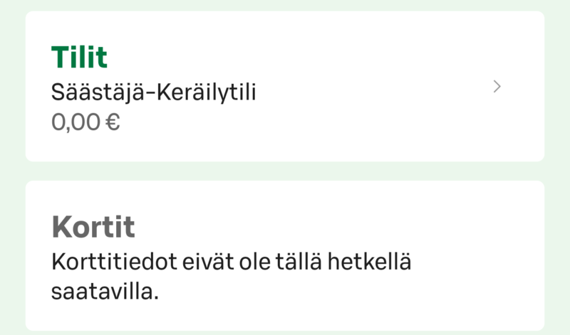 Kortit eivät ole käytettävissä