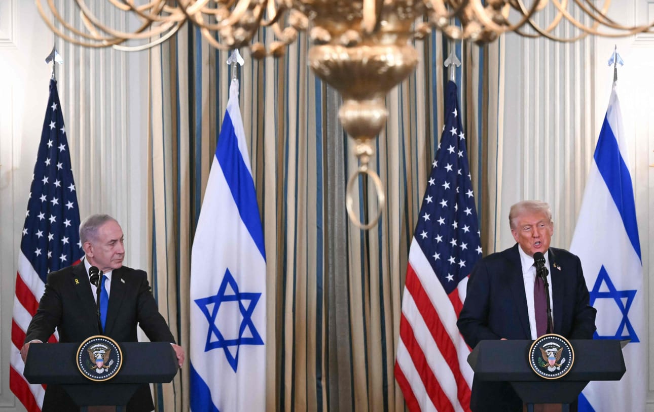 Israelin pääminiseri Benjamin Netanjahu ja Yhdysvaltain presidentti Donald Trump puhuivat maanantaina lehdistölle Lähi-idän rauhansuunnitelmasta.