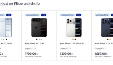 Elisa tarjoaa asiakasetuhintoina 50 euron alennusta kaikista uusista iPhone-malleista.