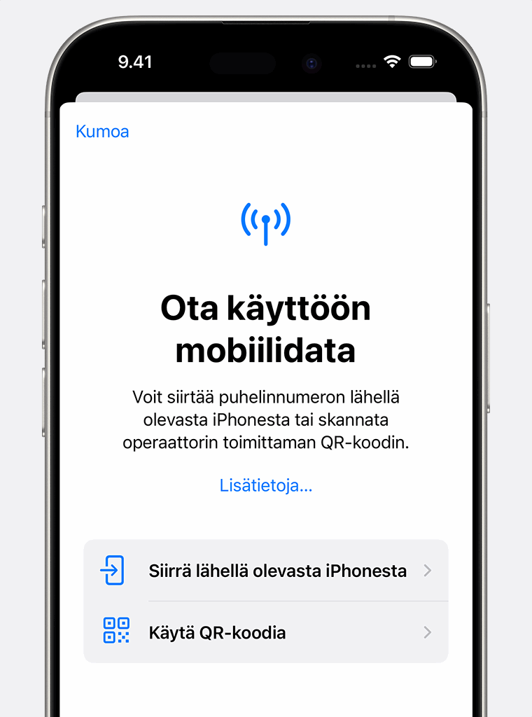 eSIMin käyttöönotto iPhonessa.