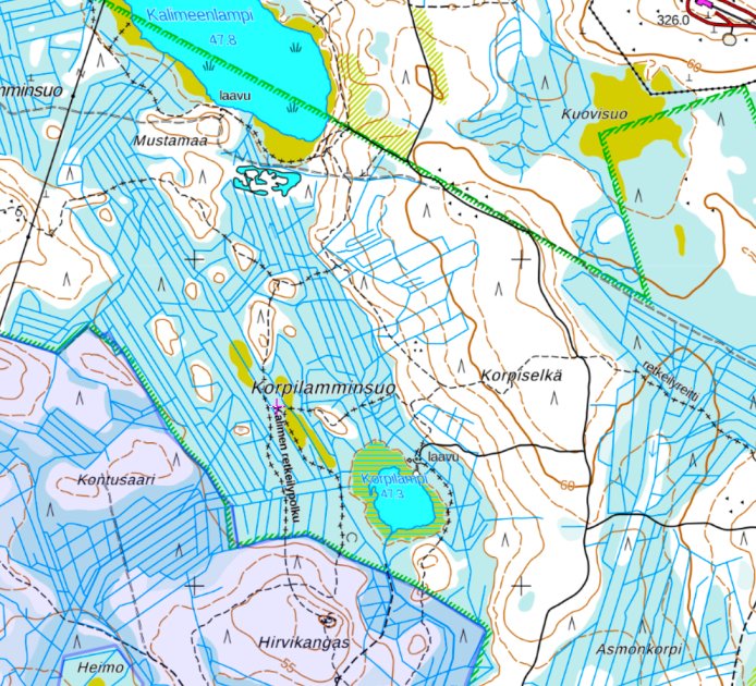 Korpilammensuon ennallistaminen alkaa Sanginjoen luonnonsuojelualueella – reitit pysyvät auki, mutta Kalimeenkierroksella on ajoittaista työmaaliikennettä