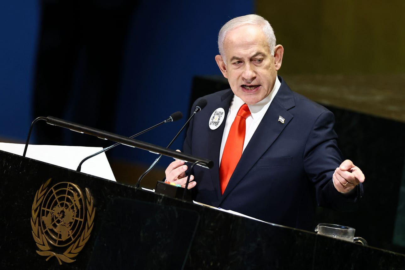 Israelin presidentti Benjamin Netanjahu kuvattiin puheenvuoronsa aikana YK:n yleiskokouksessa viime viikolla.