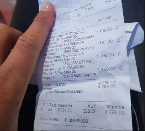 Kuitti bulvaanin ostamista matkapuhelimista.