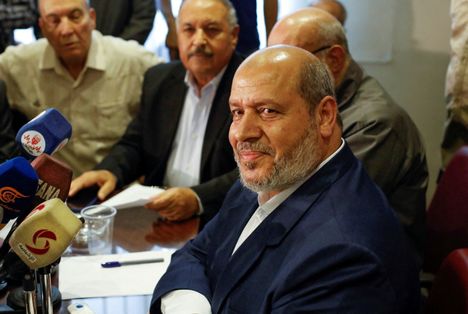 Hamasin politbyroon jäsen Khalis al-Hayya osallistui tiedotustilausuuten Syyrian Damaskoksessa lokakuussa 2022.