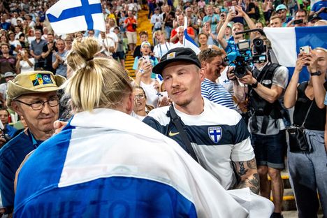 Jaakko-kulta ja Wilma Murto Münchenin EM-kisoissa elokussa 2022.