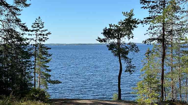 Näkymä Kaupin metsän rantakalliolta Näsijärvelle. Kuvauspäivä 16.5.2024.
