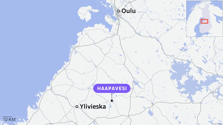Kartta, jossa näkyy Haapaveden sijainti.