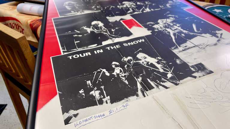 Juliste Hanoi Rocksin Ilomantsin keikalta 21.1.-82. Tour in the snow.