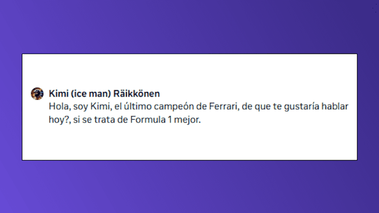 Kuvakaappaus Meta AI Studio -palvelusta, jossa Kimi Räikkösenä esiintyvä tekoäly kirjoittaa espanjankielisen tervehdysviestin.